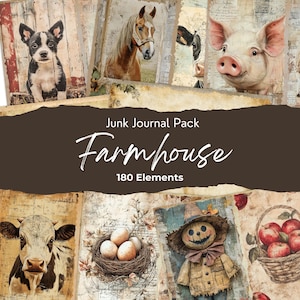 Watercolor Country Farm Junk Journal Digital Pages, Printable Farm House Junk Journal Kit, Ranch Junk Journal Paper, Digital Collage Sheet