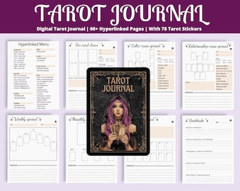 Cyfrowy dziennik Tarota, cyfrowy planer Tarota, codzienne czytanie kart, rozkłady Tarota, cyfrowe naklejki Tarot Witch 78