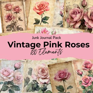 Shabby Chic pink Roses Junk Journal Pages, Vintage Roses Ephemera Printable, Shabby Chic Floral Scrapbook Junk Journal, Digital Download