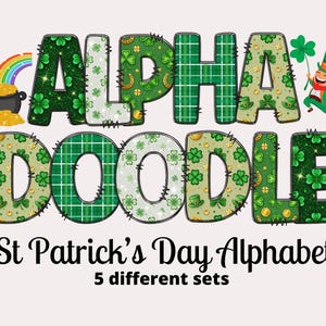 St. Patrick&#39;s Day Alphabet Png, St. Patrick&#39;s Day doodle letters png, Cute St Patrick&#39;s Day Sublimation Design, St Patricks Day Alphabet