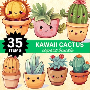 Cute Cartoon Cactus Clipart Bundle, Kawaii Cactus PNG, Plant Baby Wall Art, Succulent PNG, Cute Plants Clipart bundle
