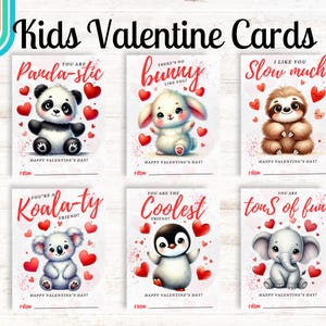 Carte de Saint-Valentin animaux mignons à imprimer pour enfants, carte de Saint-Valentin animaux, carte de Saint-Valentin animaux mignons de classe