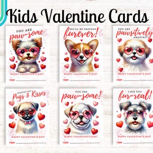 Printable Dog Valentine&#39;s Day Cards, Classroom Valentine&#39;s Day Cards for Kids, Cute Valentines Dog Cards, Valentine&#39;s Day Gift Tags