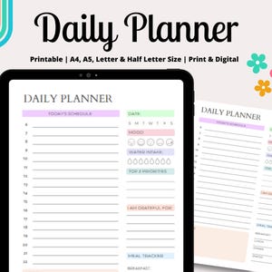Pastel Daily Planner, Digital Planner, Work Day Organizer, Checklist, Daily To Do List, Daily Productivity Planner, Printable Daily Planner