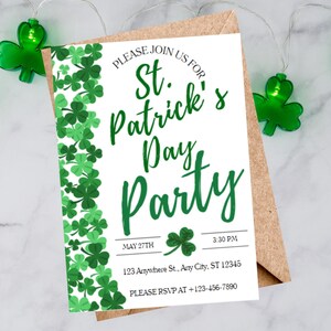 Faire-part pour la Saint-Patrick, invitation à une fête de la Saint-Patrick trèfle 5 x 7" et 4 x 6" modèle modifiable téléchargement immédiat, toile modifiable