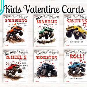 Monstertruck Valentinstag Karten, Valentinstag Karten im Klassenzimmer, Valentinstag Karten, Kinder Klassenzimmer Karten, Sofort Download