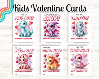 Printable Dinosaur Valentine Cards, Classroom Valentines Day Cards, Kids Valentines, Valentine cards for kids classroom,  Instant Download