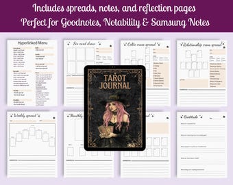 Cyfrowy dziennik Tarota, cyfrowy planer Tarota, codzienne czytanie kart, rozkłady Tarota, cyfrowe naklejki Tarot Witch 78