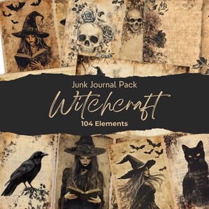 Junk Journal Witch Digital Pages, Junk Journal Kit, Scrapbook Kit, Witch&#39;s Grimoire Junk Journal Paper, Junk Journal Printable