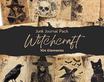 Junk Journal Witch Digital Pages, Junk Journal Kit, Scrapbook Kit, Witch's Grimoire Junk Journal Paper, Junk Journal Printable