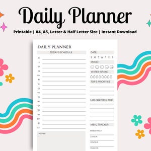 Work Day Planner, Digital Planner, Work Day Organizer, Checklist, Daily To Do List, Daily Productivity Planner, Printable Daily Planner