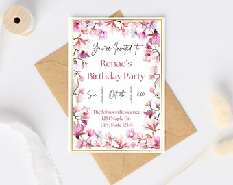 Floral Birthday Party Invitation | Digital Template | Editable Invitation | Elegant Party Invite