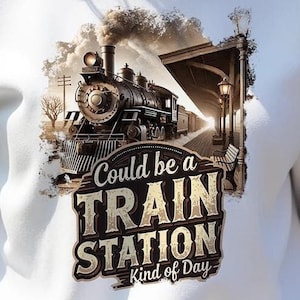 Could Be A Train Station Kinda Day PNG Design, Digital Download, Vintage Railway Art, Retro Travel Quote, Printable Sublimation Design