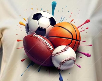Sports Balls PNG Bundle, Soccer & Football Clipart, Game Day Shirt PNG, Sports Dad Graphics, Basketball,  Baseball Digital Design download