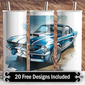 Mustang Car Tumbler Wrap 20oz Skinny Tumbler Wrap, Muscle Car Sublimation PNG,Mustang Car Digital Download for Sublimation 20oz Tumbler Wrap