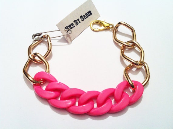 Items similar to Limited edition: Chunky Chain Bracelet, Barbie pink ...