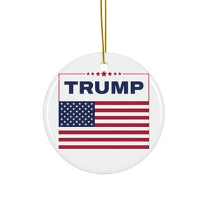 Trump America Flag Ceramic Ornament, Political Christmas Gifts, American Flag Holiday Decoration, Trump Supporter Ornament, Holiday Ornament