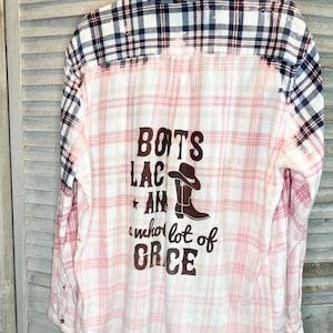 Distressed Bleached Flannel Shirt: Boots, Lace & Grace - Western Style
