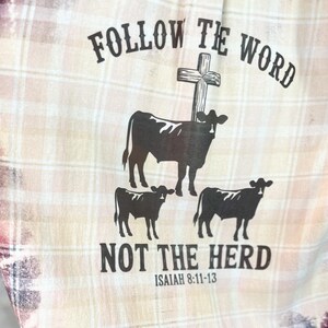 Bleached Distressed Flannel Shirt: Christian Religious Graphic, XL