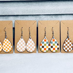 Teardrop Checkered Dangle Earrings: Custom Color Statement Jewelry