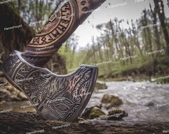 Viking Axe | Hand Forged Carbon Steel Outdoor Hatchet with Ashwood Handle  Unique Christmas Gift for Him