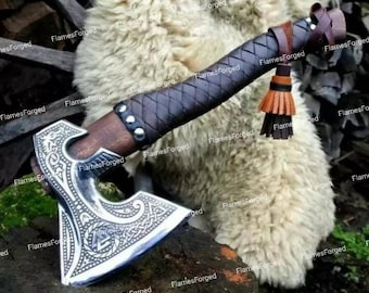 Unique Christmas GIFT for him - Viking Axe  Hand Forged Norse-Inspired  Replica with Ash wood Handle,Medieval Collectible,Holiday gift Idea