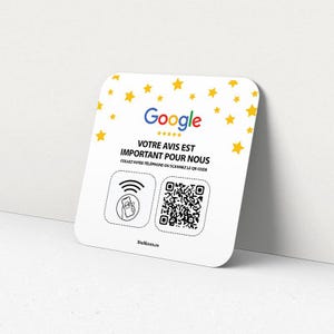 Placa con código QR y NFC para reseñas de Google: para encimeras: recopile fácilmente más reseñas de clientes en tiendas, comercios y cafeterías.