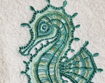Toalla de caballito de mar bordada - Toalla de caballito de mar - Toalla de mano - Toalla de baño - Delantal - Toalla de cocina