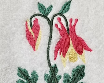 Columbine Towel - Flower Towel -  Embroidered Towel - Hand Towel - Fingertip Towel-Kitchen Towel