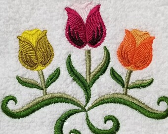 Tulip Towel - Embroidered Towel - Flower Towel - Embroidered Towel  - Hand Towel - Bath Towel - Apron - Fingertip Towel-Kitchen Towel