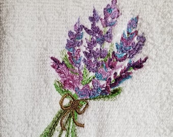 Lavender Towel - Flower Towel - Embroidered Towel  - Hand Towel - Bath Towel - Apron-Kitchen Towel