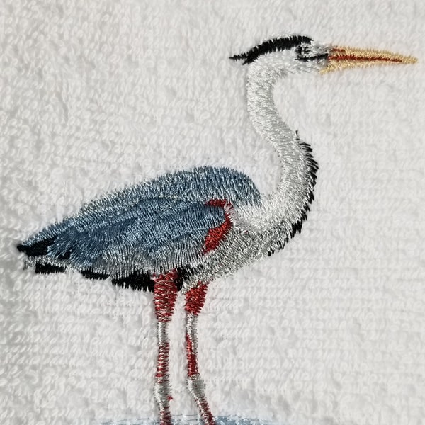 Heron Towel - Bird Towel -  Embroidered Towel- Hand Towel - Fingertip Towel-Kitchen Towel