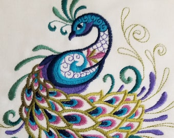Peacock Towel - Embroidered Towel - Peacock - Hand Towel - Embroidered Bath Towel - Apron - Fingertip Towel-Kitchen Towel