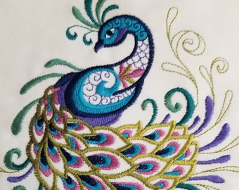 Peacock Towel - Peacock - Embroidered Towel  - Hand Towel - Bath Towel - Apron - Fingertip Towel-Kitchen Towel