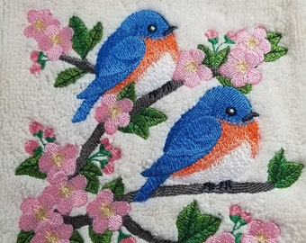 Bluebird Towel - Cherry Blossoms Towel - Bird Towel  - Hand Towel - Bath Towel - Fingertip Towel - Apron-Kitchen Towel