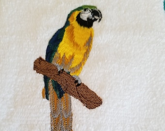 Parrot Towel - Topical  Towel -  MaCaw  Towel - Embroidered Towel  - Hand Towel - Bath Towel - Apron-Kitchen Towel