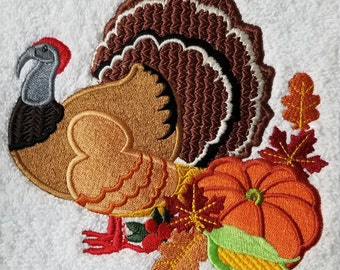 Thanksgiving Towel - Embroidered Turkey - Turkey  Towel - Flour Sack Towel - Hand Towel - Bath Towel - Apron - Fingertip Towel-Kitchen Towel