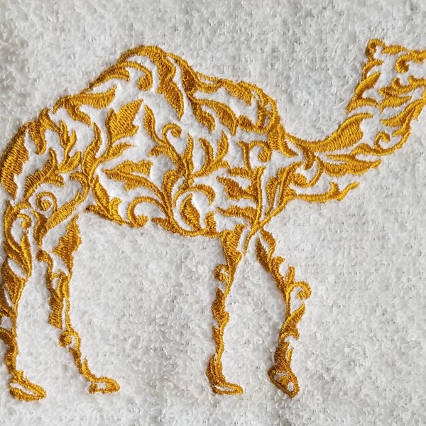Embroidered Camel Towel: Damask Asian Design, Custom Color