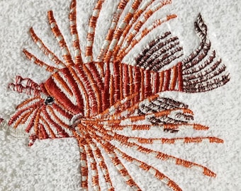 Lionfish Towel - Fish Towel - Embroidered Towel  - Hand Towel - Bath Towel - Apron - Fingertip Towel-Kitchen Towel