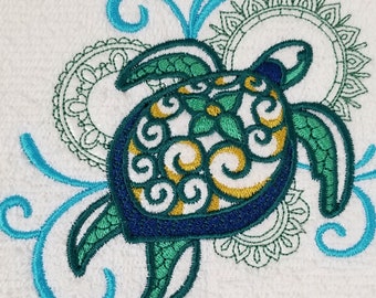 Toalla de tortuga - Tortuga marina - Toalla bordada - Toalla de manos - Toalla de baño - Delantal - Toalla de cocina