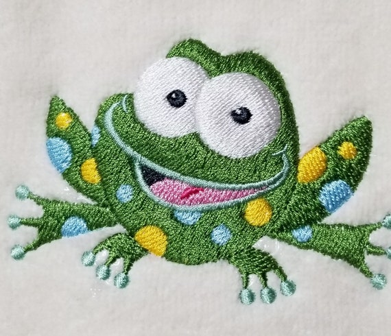 Frog Towel Embroidered Towel childs Towel Un frog ettable Hand
