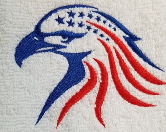 Embroidered 4th of July Towel - Eagle Towel -  Embroidered Towel- Hand Towel - Apron - Fingertip Towel-Kitchen Towel