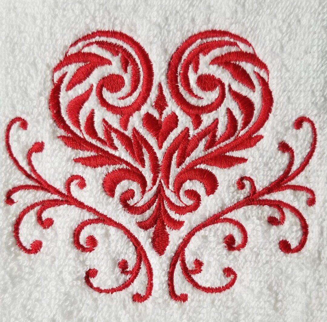 Embroidered Valentine Towel embroidered Heart Towel Damask Towel Hand