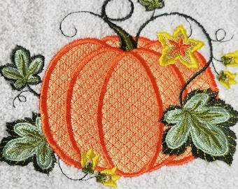 Pumpkin Towel - Embroidered Towel - Halloween Towel - Jacobean Towel- Hand Towel - Bath Towel - Apron-Kitchen Towel