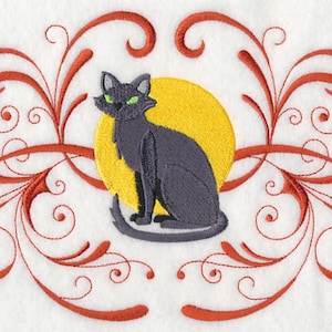 Embroidered Cat Towel Halloween Towel Black Cat Towel Bath Towel Hand Towel Fingertip Towel Apron-Kitchen Towel image 1