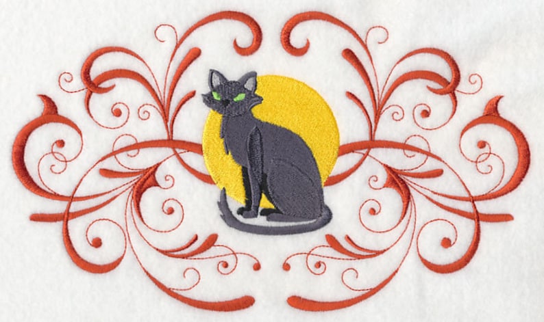 Embroidered Cat Towel Halloween Towel Black Cat Towel Bath Towel Hand Towel Fingertip Towel Apron-Kitchen Towel image 1