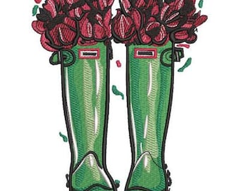 Rainboots and Flowers Towel - Autumn Towel - Embroidered Towel- Hand Towel - Bath Towel - Apron - Fingertip Towel-Kitchen Towel