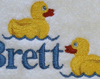 Embroidered Duckie Towel: Personalized Child's Bath or Hand Towel
