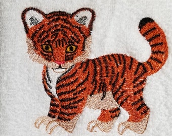 Tiger Towel - Embroidered Towel - African Towel - Baby Tiger  - Hand Towel - Apron - Fingertip Towel-Kitchen Towel