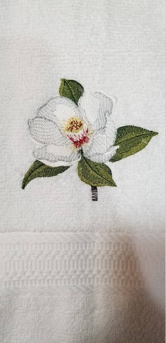 Magnolia Embroidered Waffle Weave Kitchen Towel
